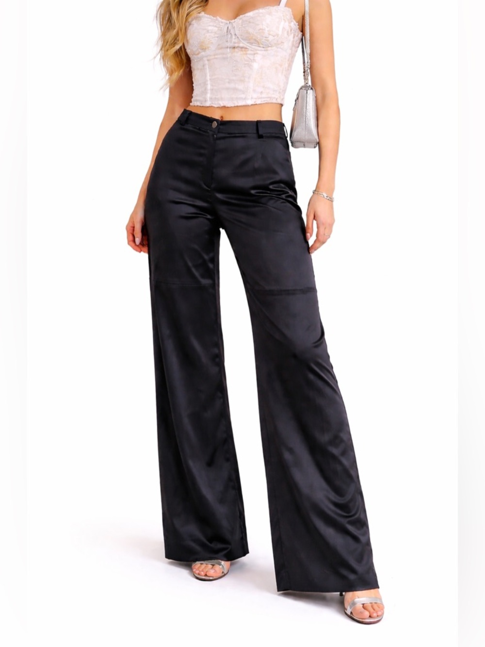 Urban Outfitters Women’s Satin Wide Leg Pants Grey Fairycore Y2K Festival Sz 8